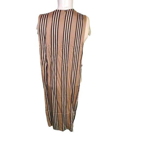 Nualy Tan Striped Duster Cardigan Sleeveless Satin Jacket Tunic Top sz 40/S-M - Picture 3 of 7